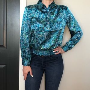Vintage Geometric/Watercolor Print Blouse
